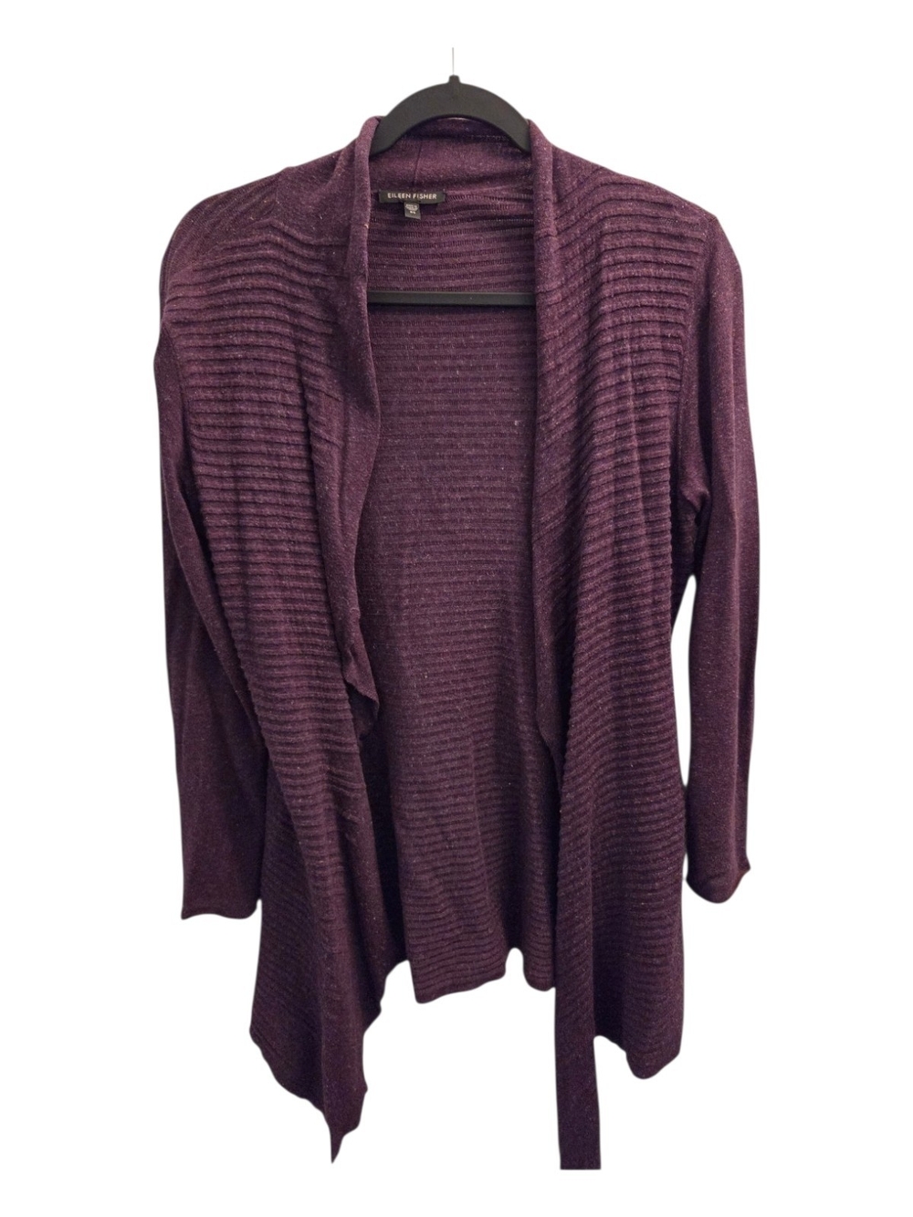 Eileen Fisher Deep Plum Ribbed Open Cardigan